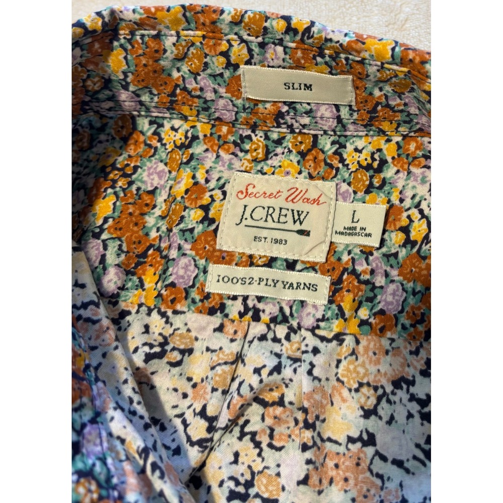 J.Crew Secret Wash Slim Fit Floral Button Down Shirt Orange Purple Large Pocket - Picture 6 of 13